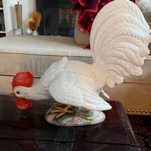 Elegant Large Italian White Ceramic Rooster Figurine